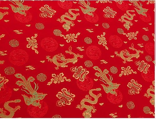 Red Dragon Phoenix Brocade Fabric: Cheongsam Robe Material (59"W) - Poppylollipop