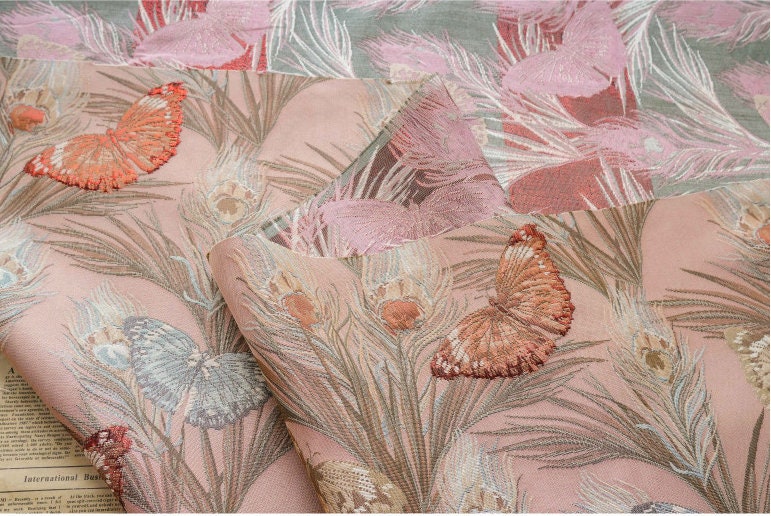Butterfly Jacquard Fabric: 3D Texture Gold Thread, 55" Wide