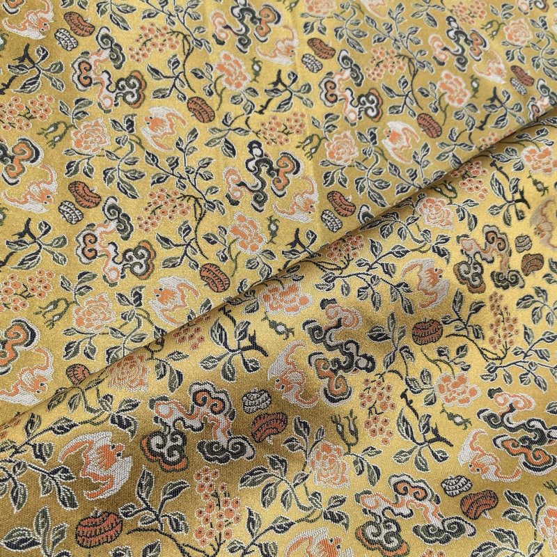 59" Silk Brocade Fabric: Ancient Totem Design, Upholstery & Costume