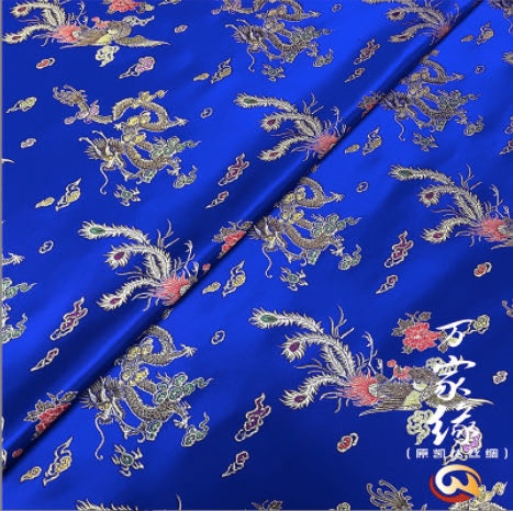 Dragon & Phoenix Silk Brocade Fabric: Jacquard Mulberry Silk, 29.5"W