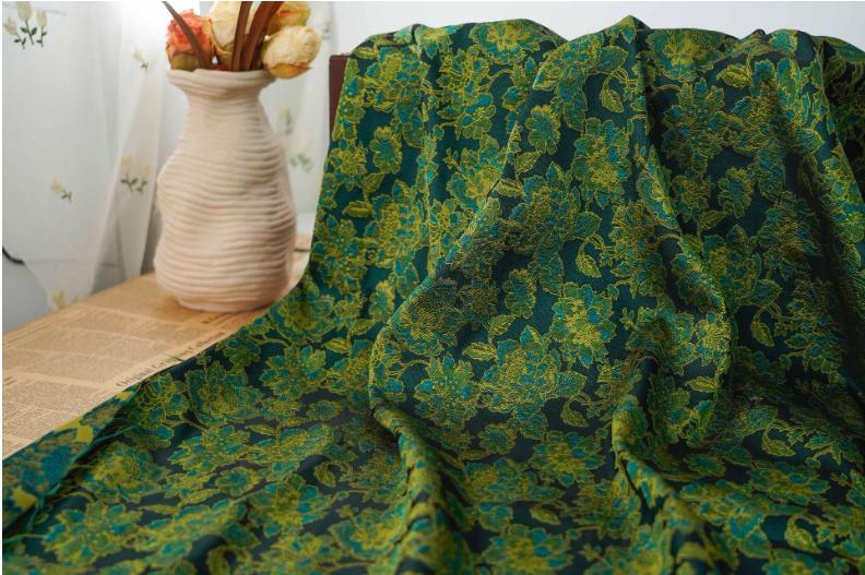Green Floral Jacquard Damask Fabric: 55"W Oriental Costume Decor