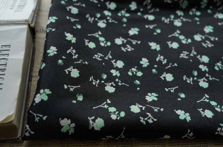 Green Floral Black Jacquard Fabric: Rayon Blend Upholstery, 59" Wide