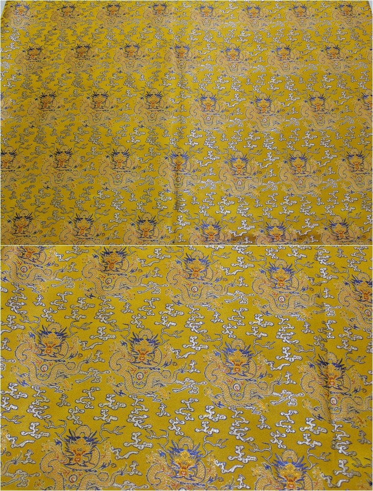 Yellow Dragon Brocade Fabric: Chinese Silk Damask, Cheongsam Costume Decor