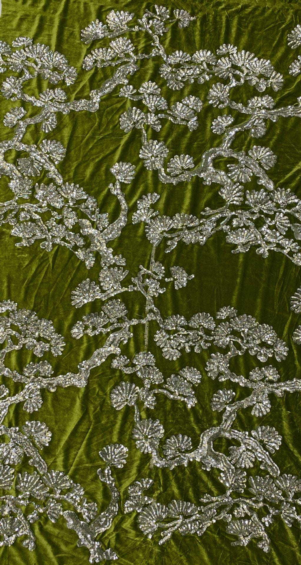 Velvet Embroidery Fabric: Beaded Pillar Design, 43"W Designer Material