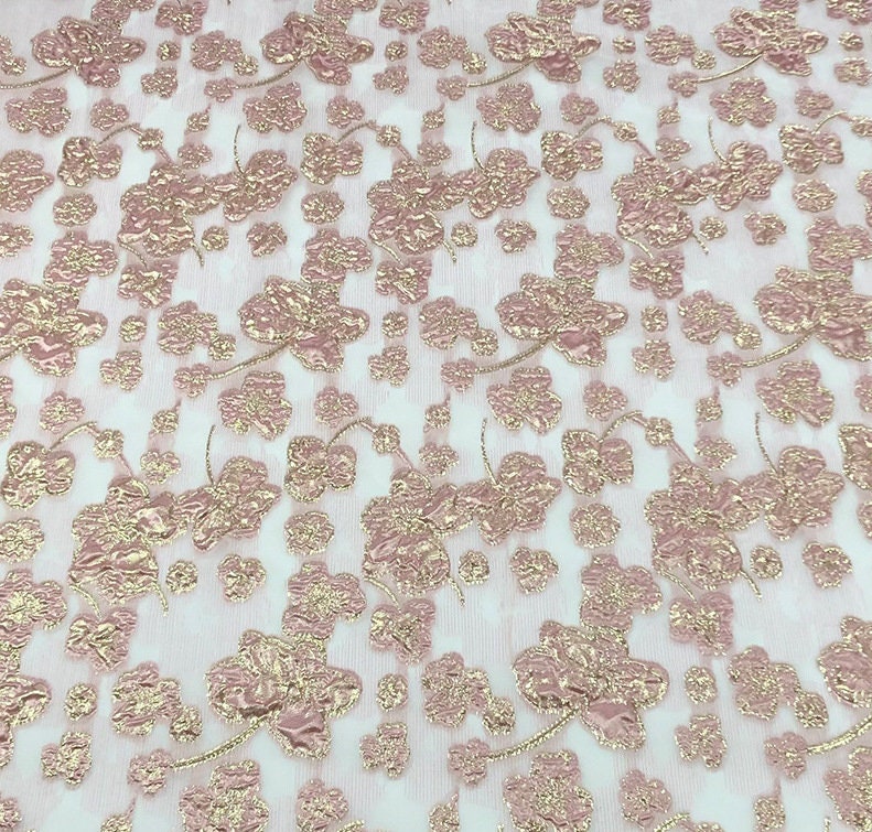 Metallic Floral Jacquard Organza Fabric: 57"W Bronzing Dress Fabric