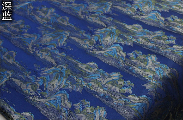 Chinese Silk Brocade Fabric: Ancient Paintings Pattern, 55" Wide