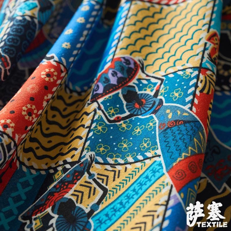 Tissu bohème en coton et lin imprimé : Matière colorée pour la confection de vêtements