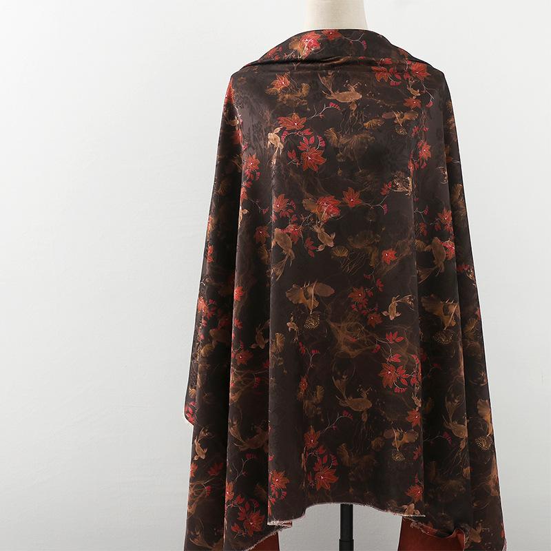 Floral Tea Silk Satin Fabric: Ancient Tuberose Print, 59" Wide