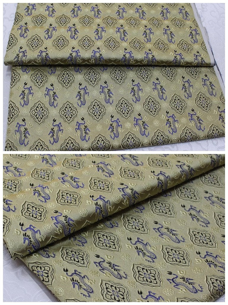 Flying Dragon Brocade Fabric: Chinese Emperor Robe Silk Blend (29.5"W)