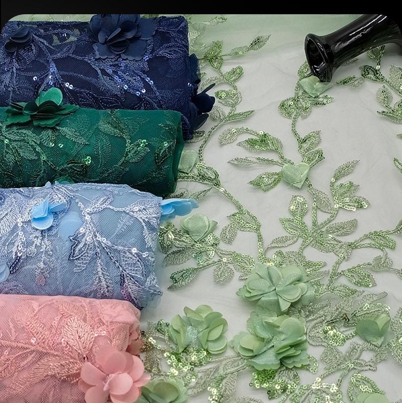 Foil Flower 3D Embroidery Mesh Fabric ��� Bridal Wedding Veil, By Th