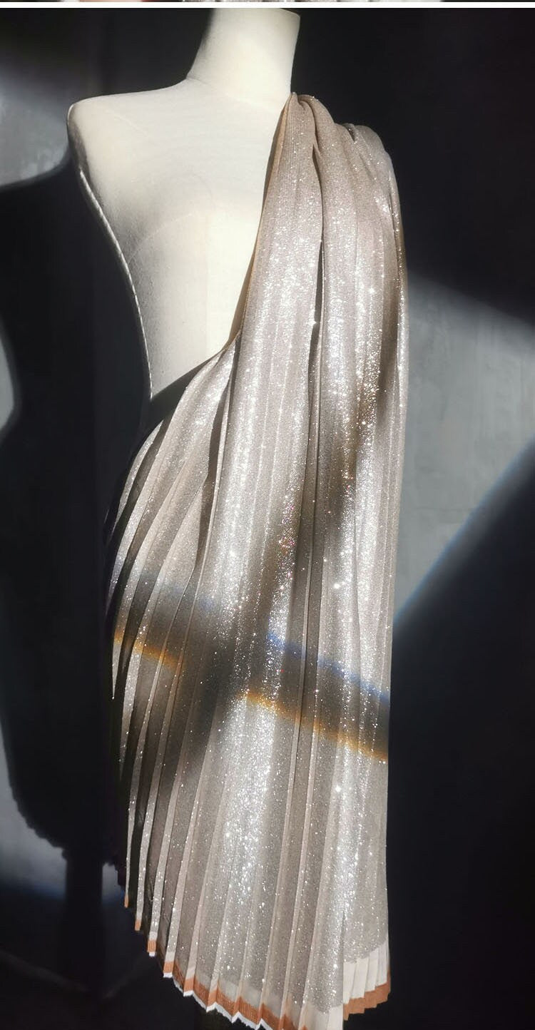 Silver Glitter Pleated Knitted Fabric: 59"W Crepe Cosplay Fabric