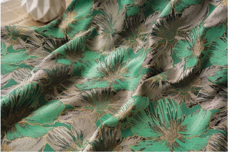 Gold Thread Floral Jacquard Fabric: 65"W Designer Upholstery