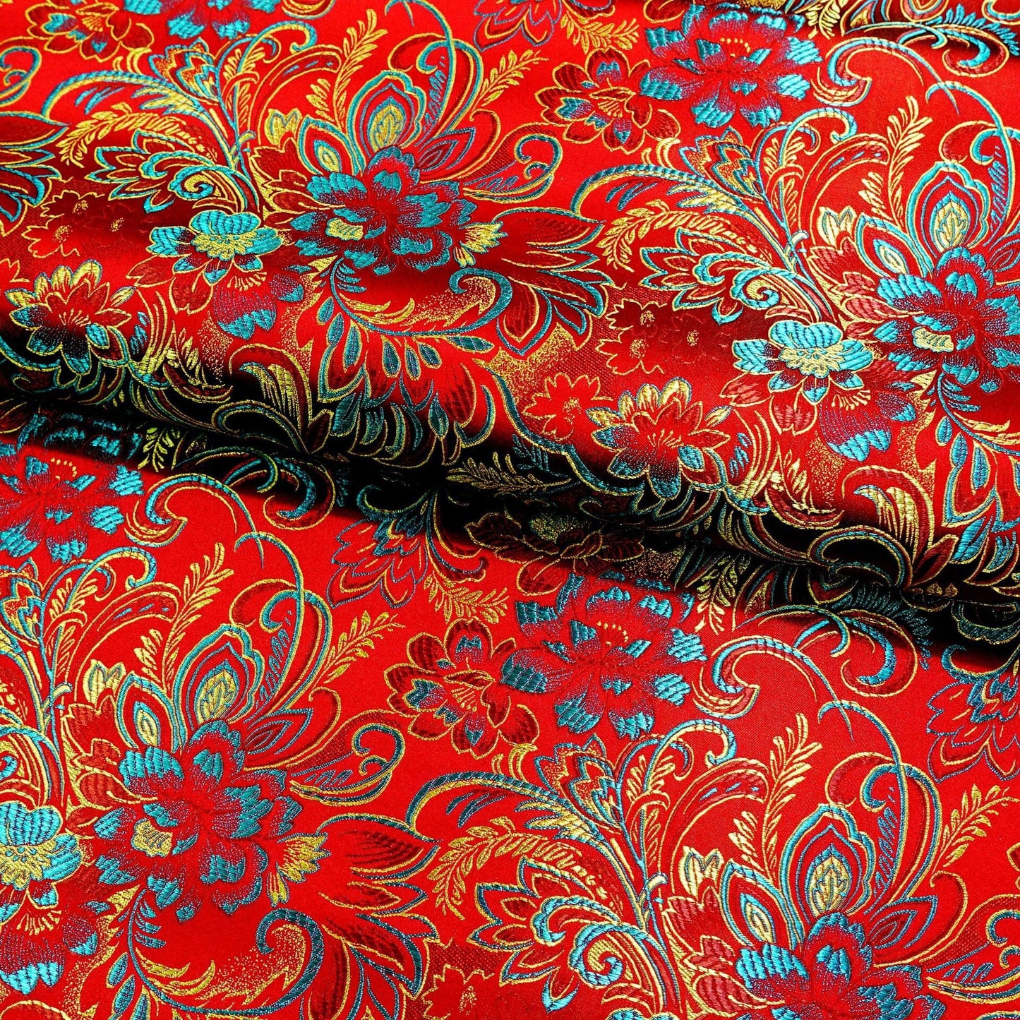 Lily Flower Brocade Fabric: Rayon Satin Blend, 45" Wide - By The Meter