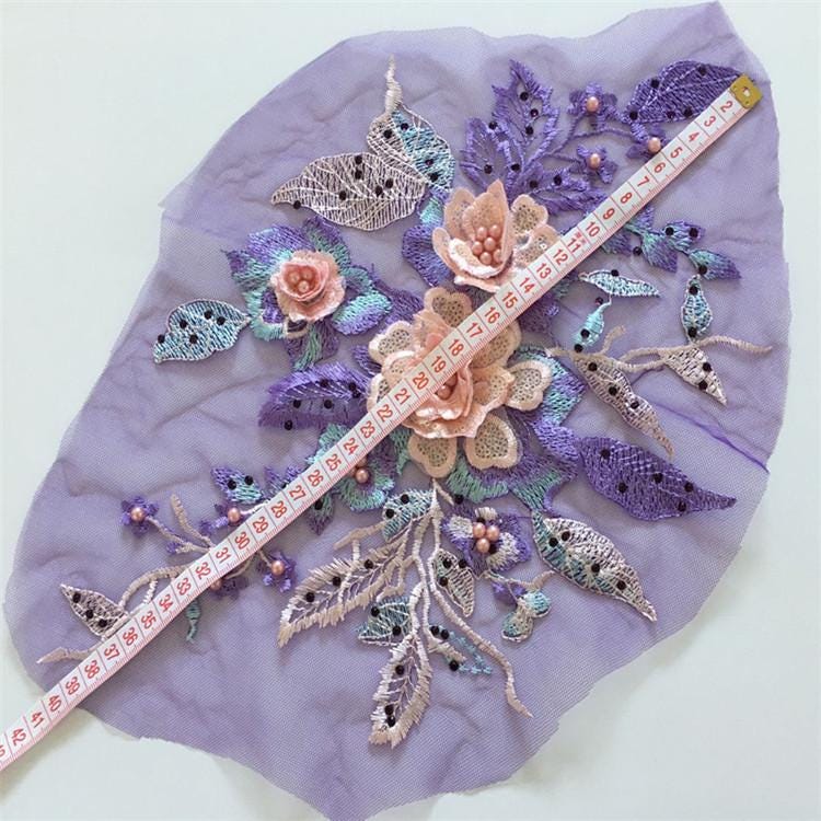 Colorful 3D Flower Beaded Lace: Bridal Wedding Veil Embroidery Patch