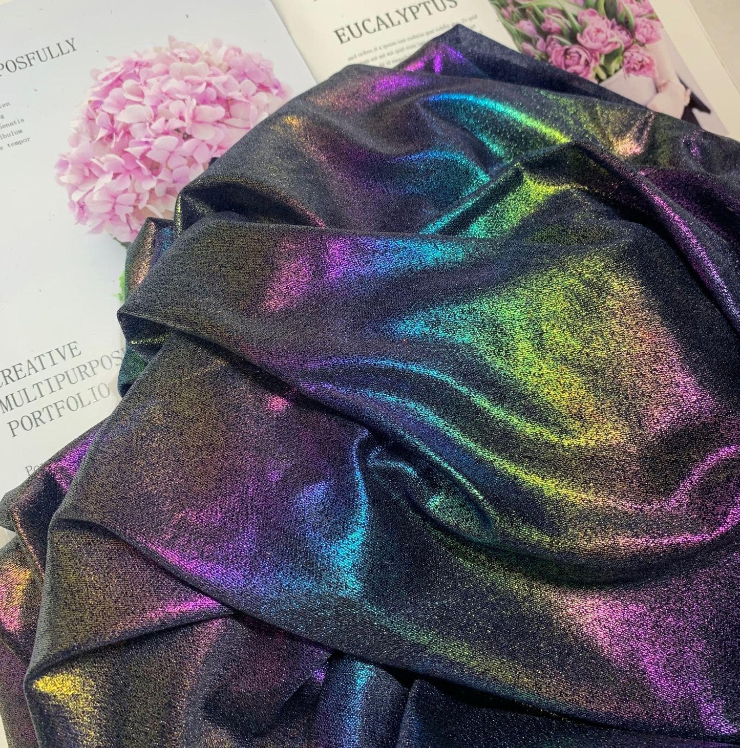 Holographic Linen Blend Fabric ��� Diamond Shi" Wide