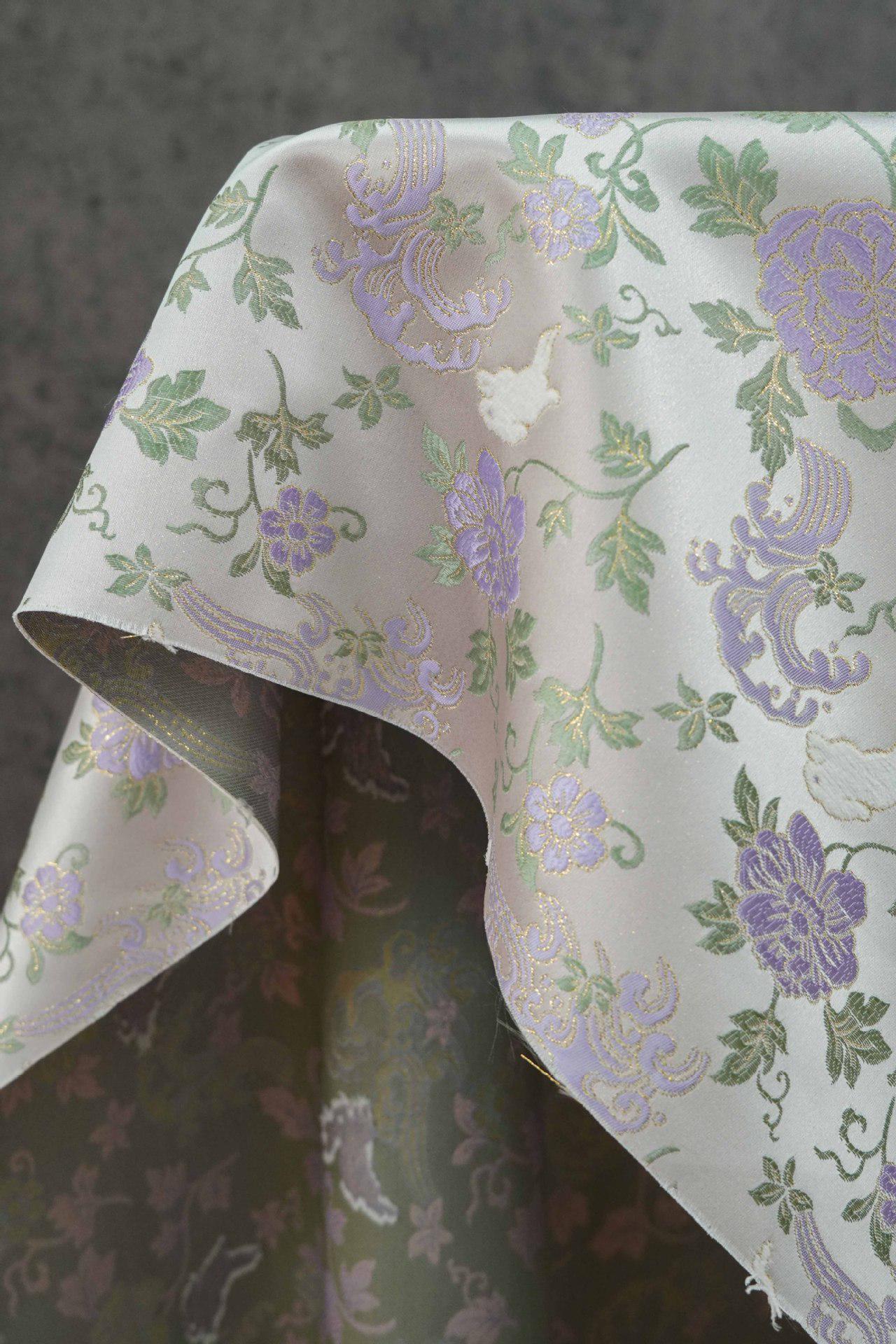 Jade Rabbit Brocade Fabric: Chinese Gold Jacquard Woven Textile