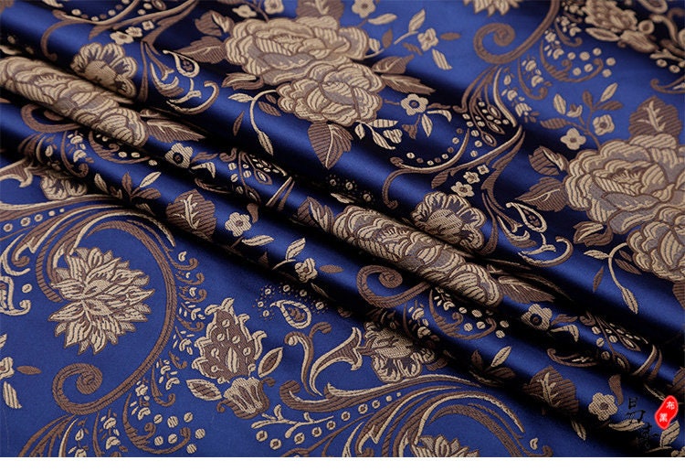 Peony Flower Brocade Fabric: 29.5"W Rayon Nylon Blend, Upholstery & Sewing By The Meter