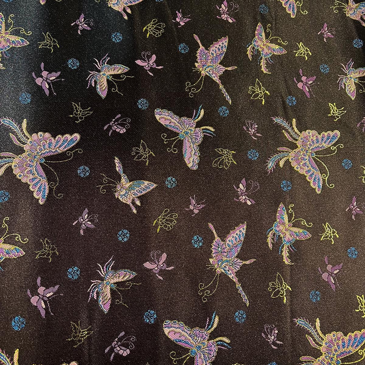 Butterfly Brocade Fabric, Black & Gold Foil, Chinese Wedding Fabric