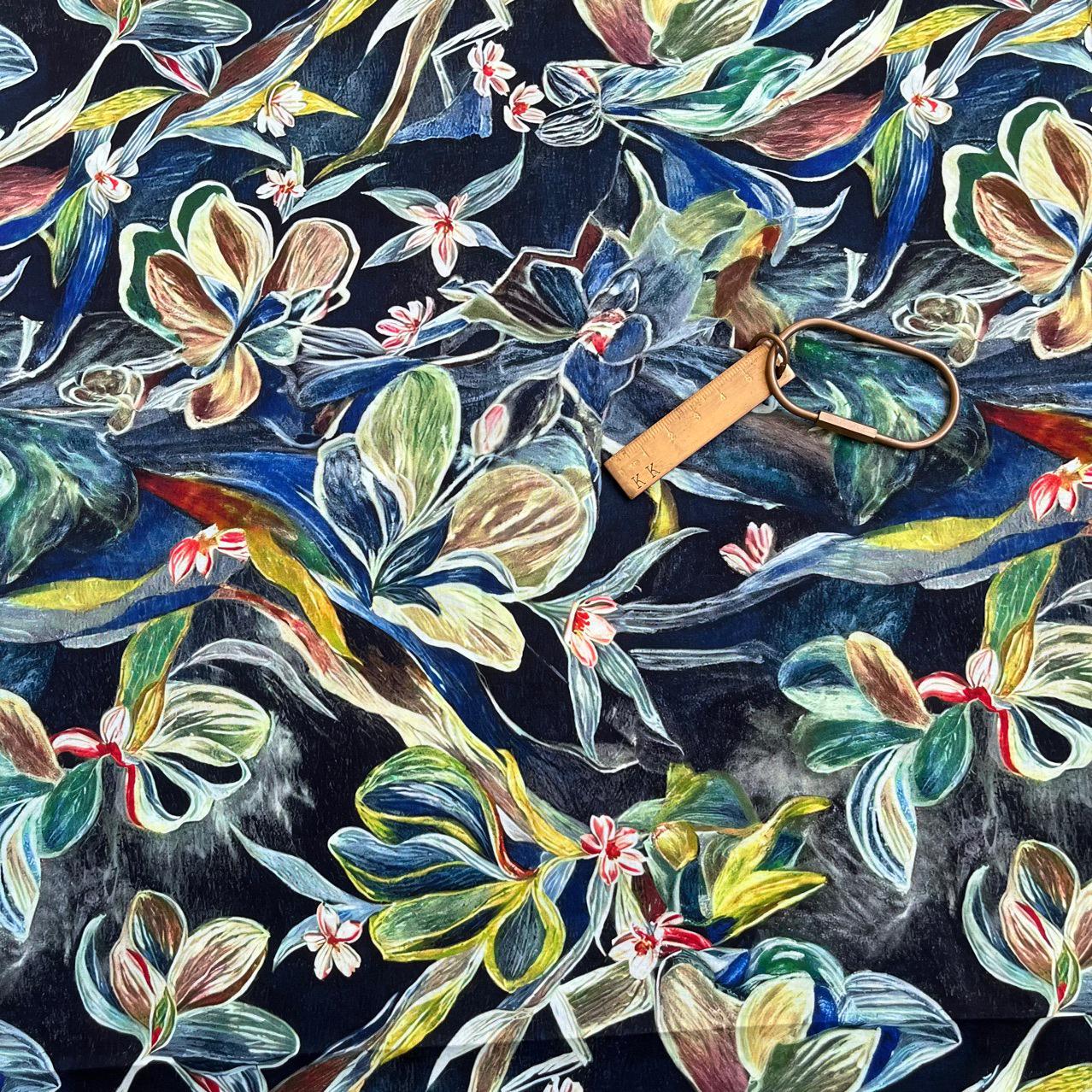 Floral Cotton Fabric: 1960s Style Upholstery, Costume, & Sewing - 59"W