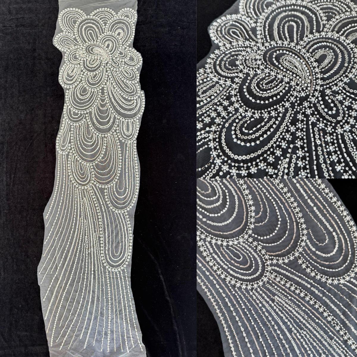 3D Beaded Floral Embroidery Mesh Fabric, Large Flower Sequin Lace for Bridal Gowns & Formal Dressmaking