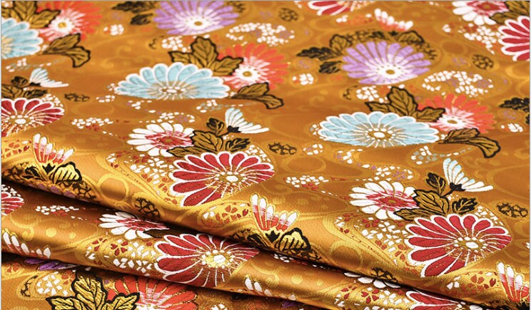Japanese Floral Brocade Fabric: Modern Fans, Quilting & Upholstery