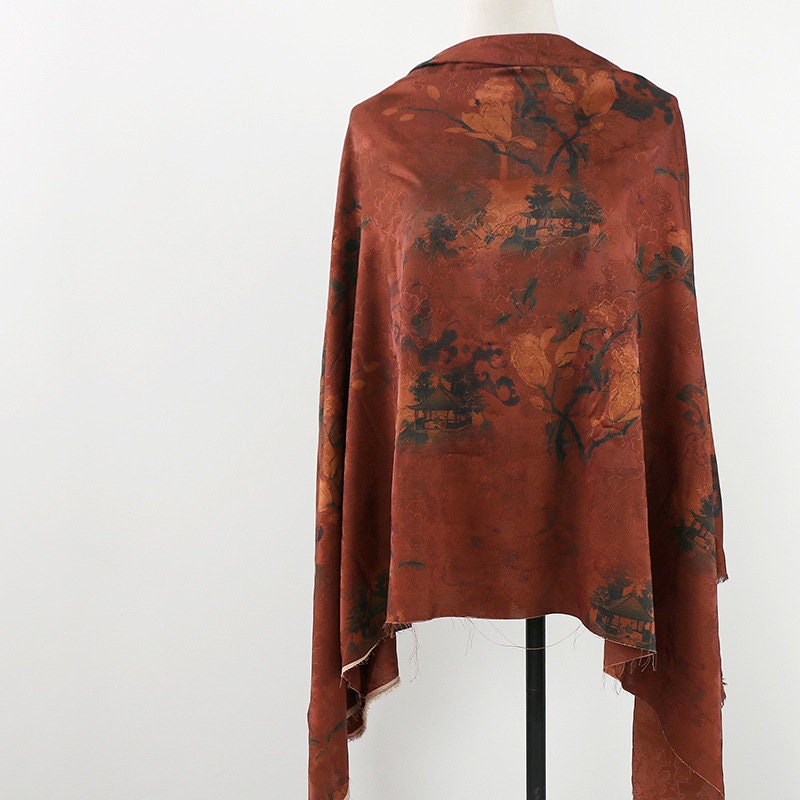 Tissu satin de soie thé : gaze cantonaise imprimée numériquement de 150 cm de large