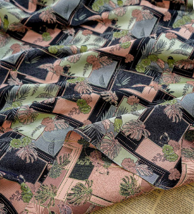 Bird Pattern Jacquard Woven Fabric: Reversible Embossed Polyester, 63" Wide