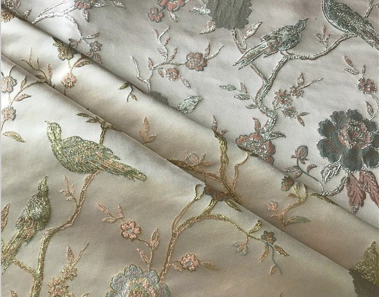 Metallic Brocade Fabric: Damask Jacquard Satin, 59"W, Upholstery & Sewing - Poppylollipop