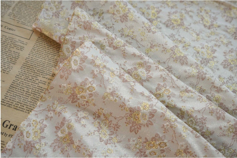 Gold Thread Floral Jacquard Fabric: 3D Texture, 60" Wide