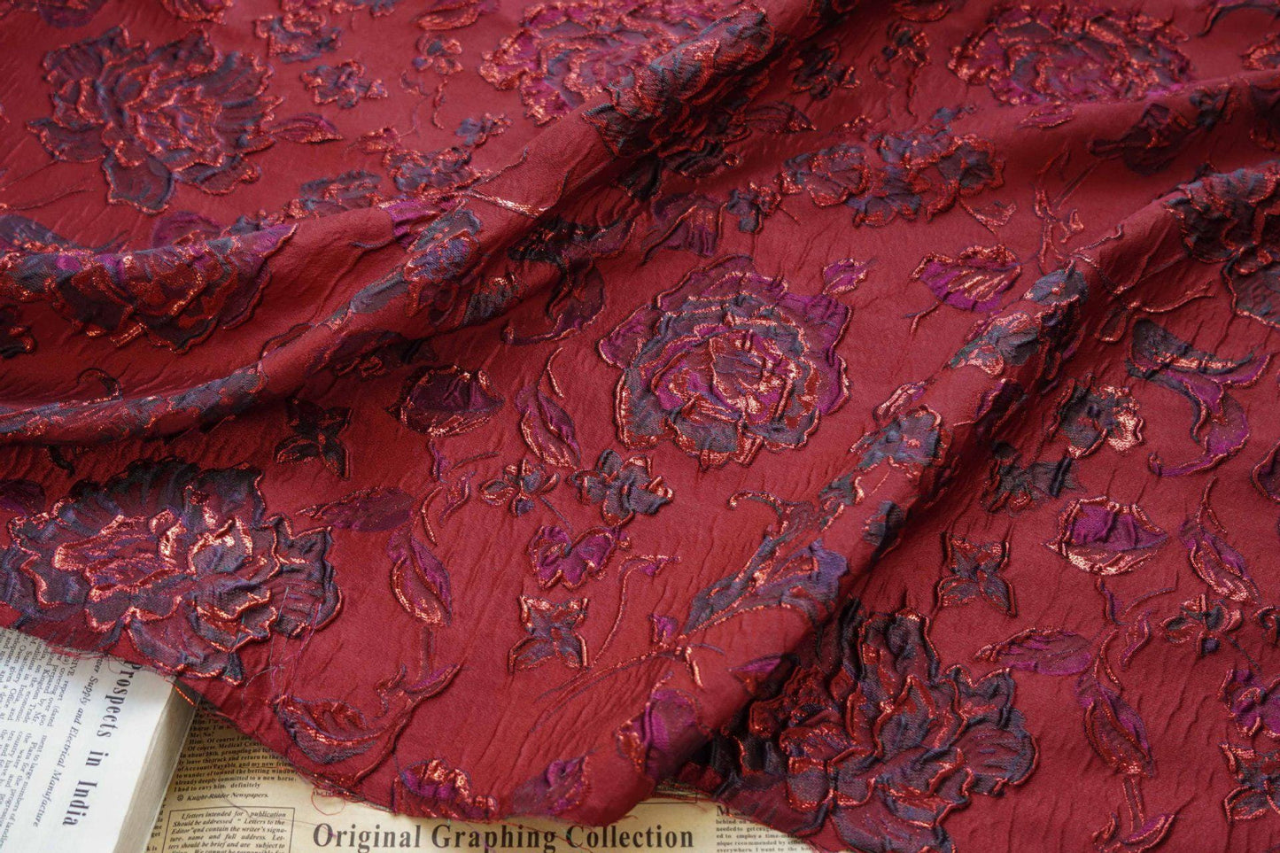 Baroque Black Gold Floral Jacquard Fabric: Vintage Palace Style, 56"W