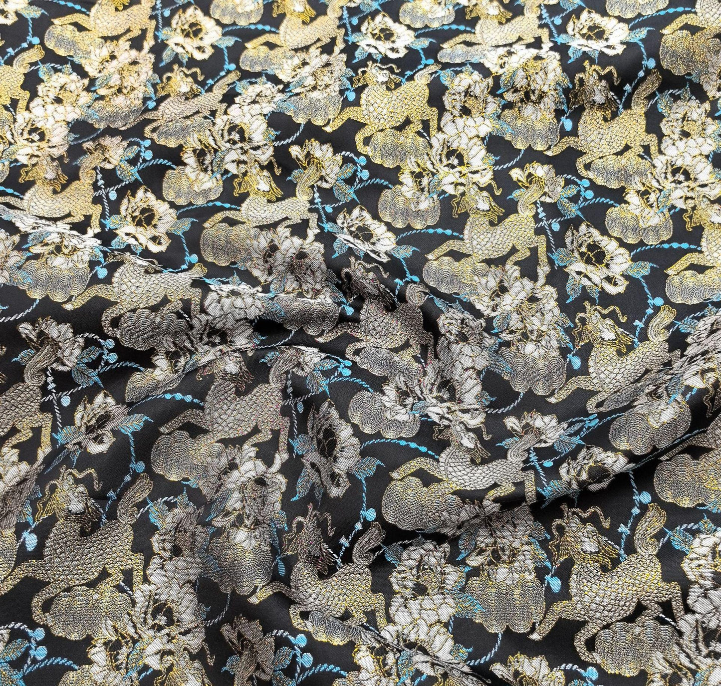 Kirin Peony Brocade Fabric: 59"W Chinese Upholstery Sewing Material