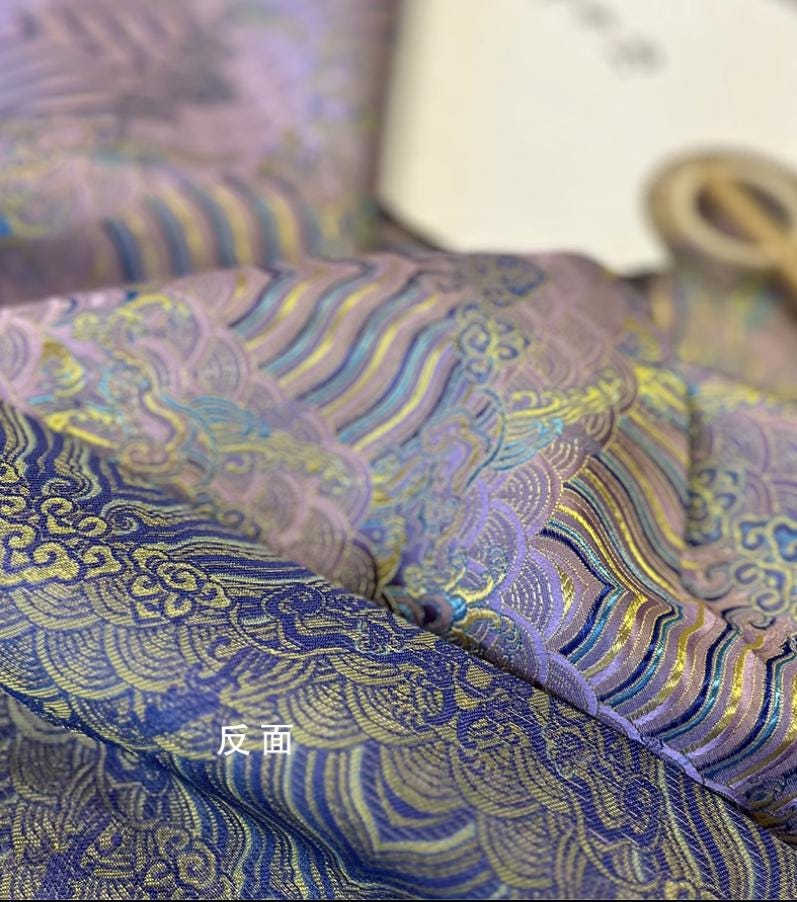 Lilac Ocean Waves Brocade Fabric: 29.5" Wide Rayon Silk Jacquard
