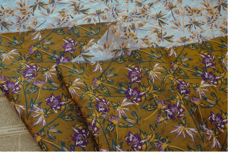 Caramel Floral Embossed Jacquard Fabric: 57" Wide Polyester