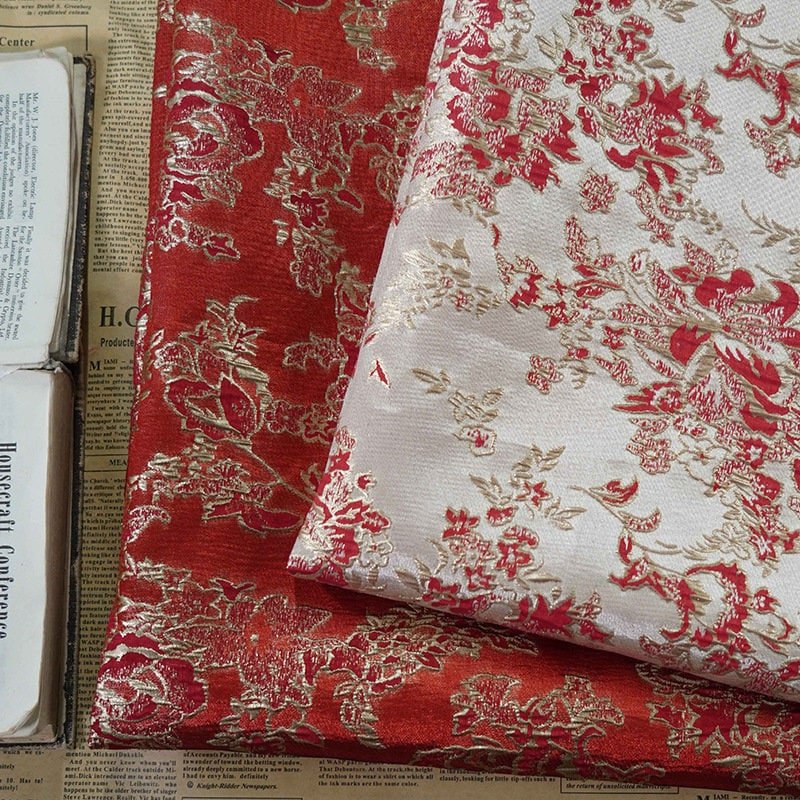 Gold Thread Jacquard Fabric: 3D Embossed Floral Woven Material - Poppylollipop