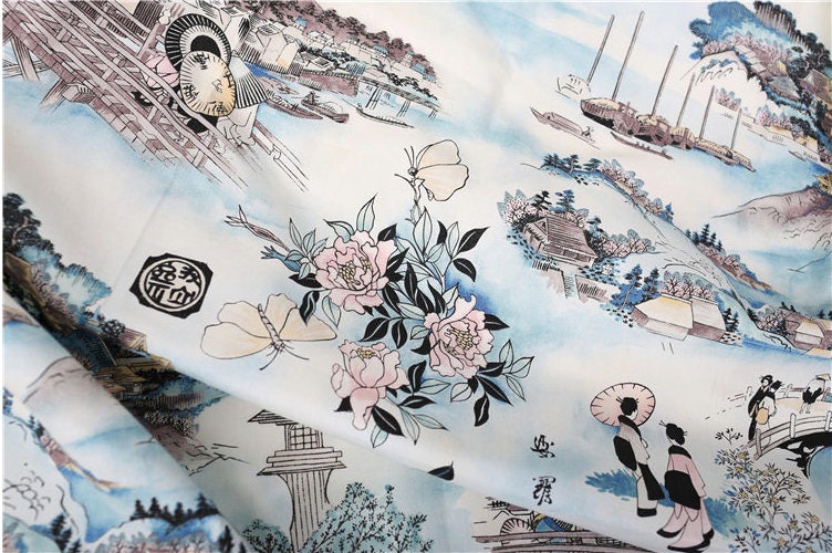 Japanese Cotton Spandex Fabric: Kimono Dress Sewing Material