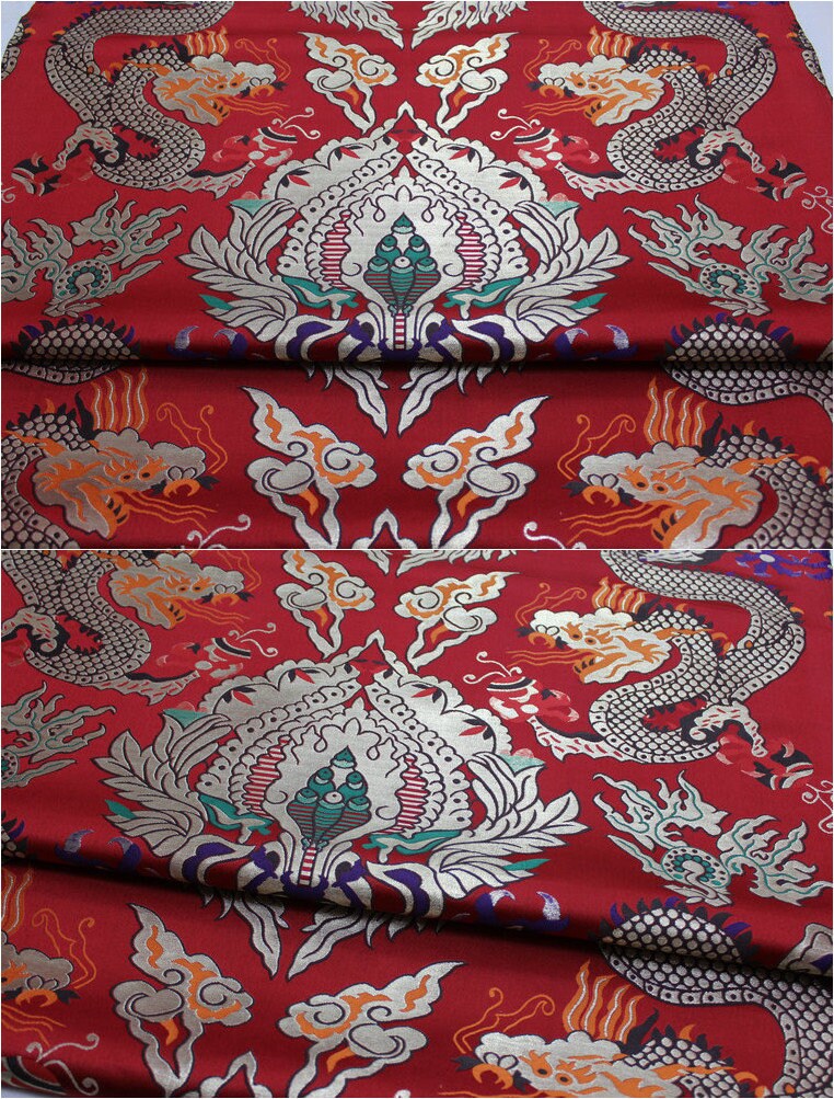 Red Chinese Dragon Brocade Fabric: Silk Rayon Blend, 29"W