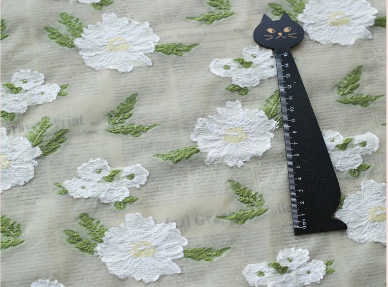 Embossed Flower Embroidery Fabric: 3D Silk Chiffon, 55"W, Costume & Decor