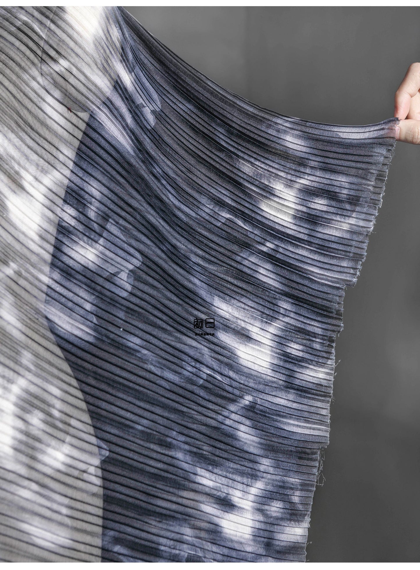 Black and White Tie-Dye Pleated Chiffon Fabric: 59"W Designer Dress Fabric