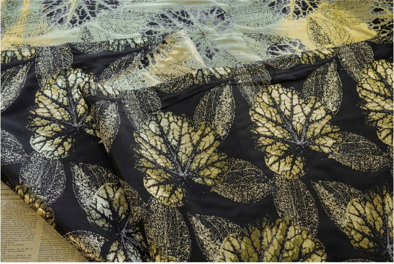 Gold Thread Jacquard Fabric: Blue Floral 3D Texture, 57" Wide By Meter