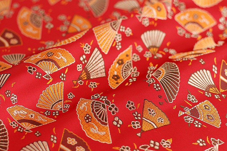 Japanese Nishijin Fabric: Modern Fans Jacquard Brocade, 29.5" Wide