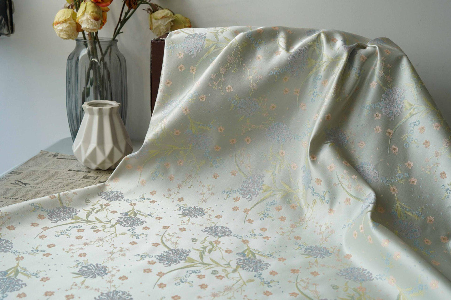 Silk Brocade Fabric: Mongolian Tibetan Style, 66"W - Costume, Decor
