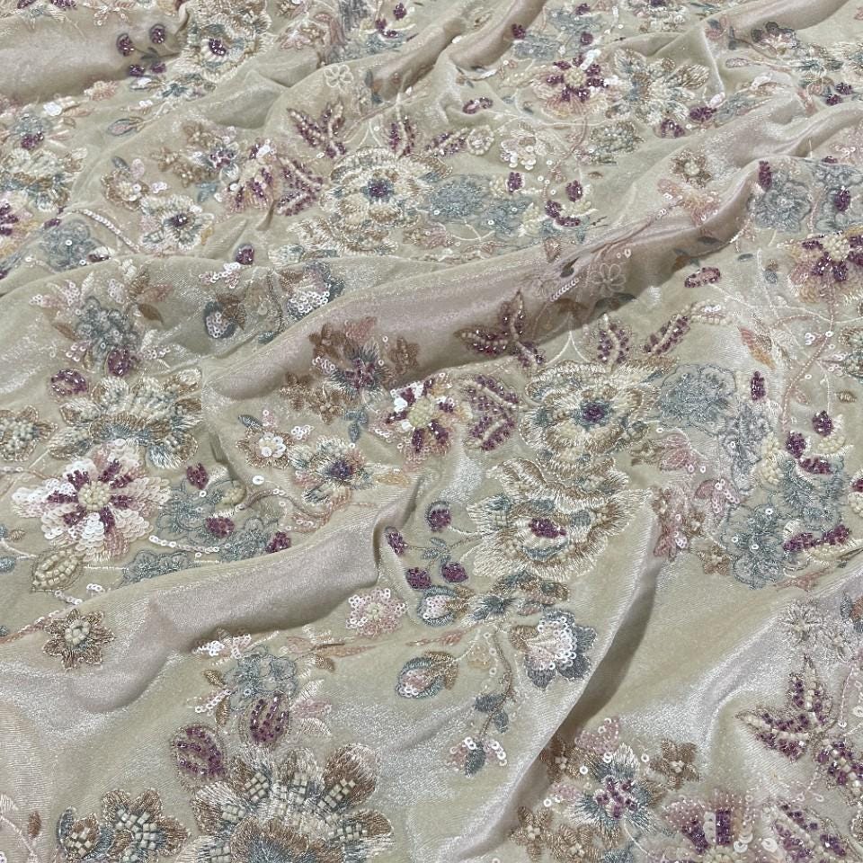 Sequin Embroidery Velvet Fabric: 49" Wide Chinese Style