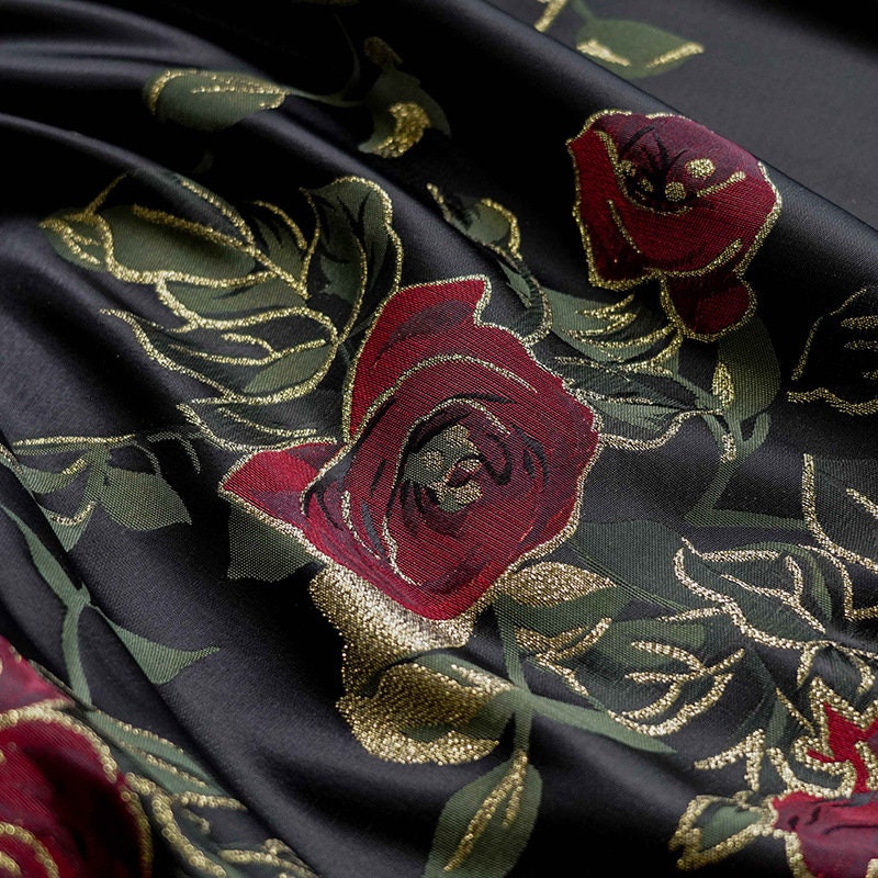 Gold Thread Rose Jacquard Fabric: 3D Texture Upholstery, Costume, Decor - 63" Wide
