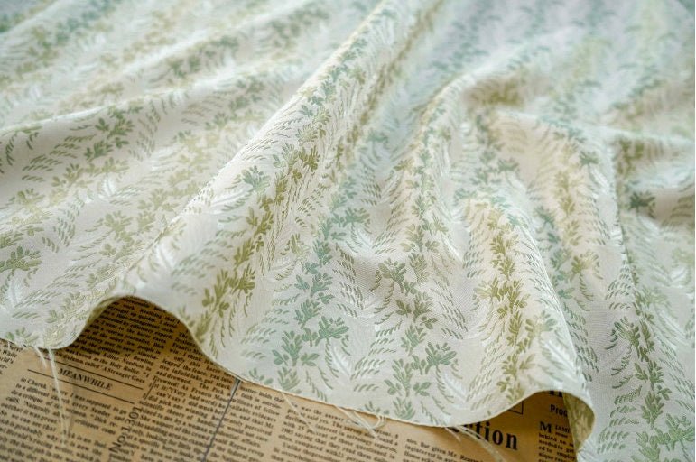 Mint Green Jacquard Fabric: 3D Floral Design, 65" Wide - Poppylollipop