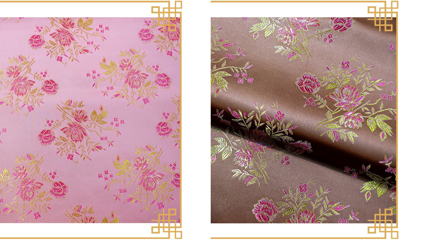 Silk Brocade Fabric: Flower Damask, 45" Wide - By The Meter