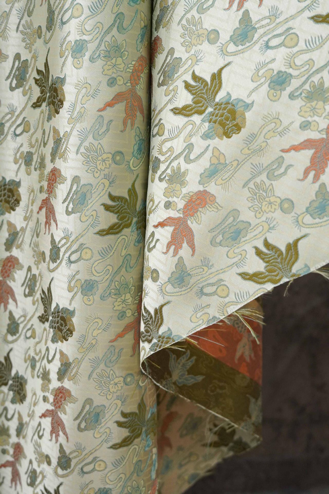 Song Silk Brocade Damask Fabric: Lucky Fish, Emperor Tibetan Style
