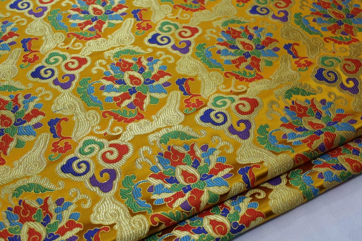 Floral Brocade Fabric: Chinese Style Jacquard Silk Rayon Blend