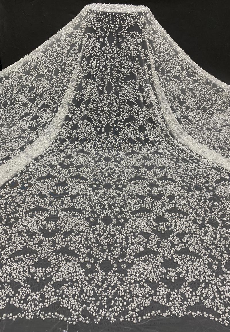 Beaded French Lace Fabric: Bridal Wedding Dress Material, 50" Wide