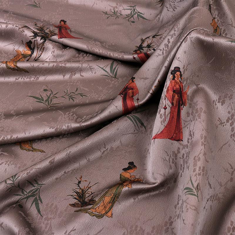 Damask Silk Fabric: Ancient Lady Pattern, Upholstery Sewing Material (59"W) - Poppylollipop