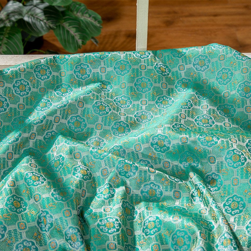 59" Song Brocade Fabric: Ancient Totem Rayon Blend, Upholstery & Costume